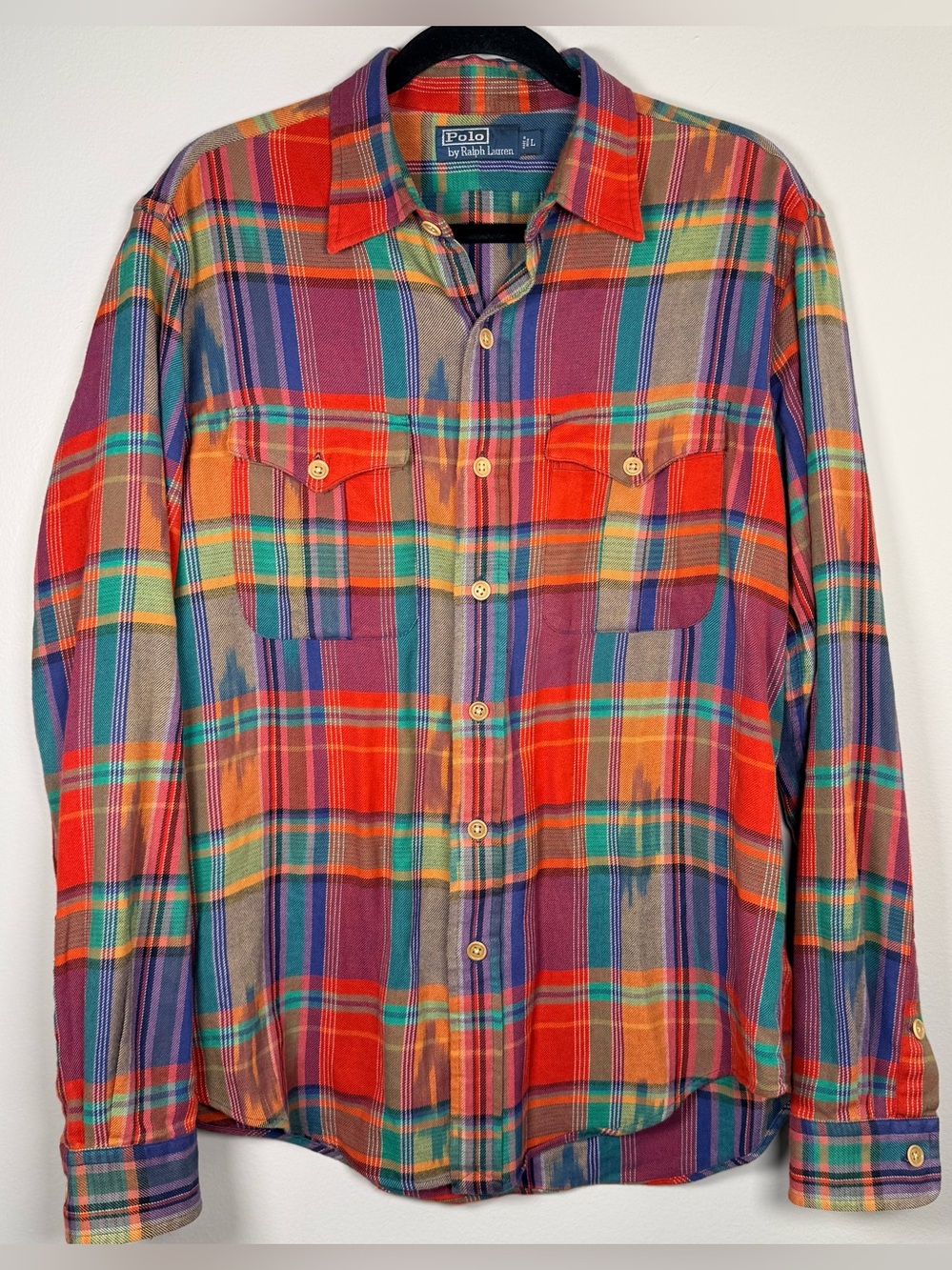 Vtg Polo Ralph Lauren Mens L
Aztec Flannel Shirt Southwest Plaid Epaulets Madras